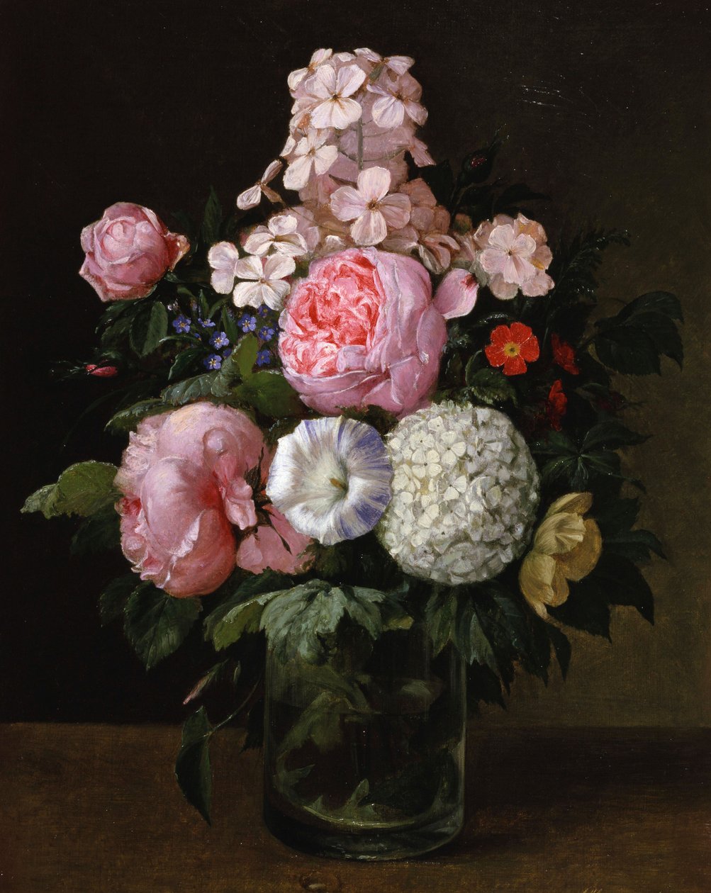 Bodegón de rosas rosas y hortensias. Pintura de Carl Henrik Koch Moller (1845-1920) Colección particular. de Carl Henrik Koch Moller