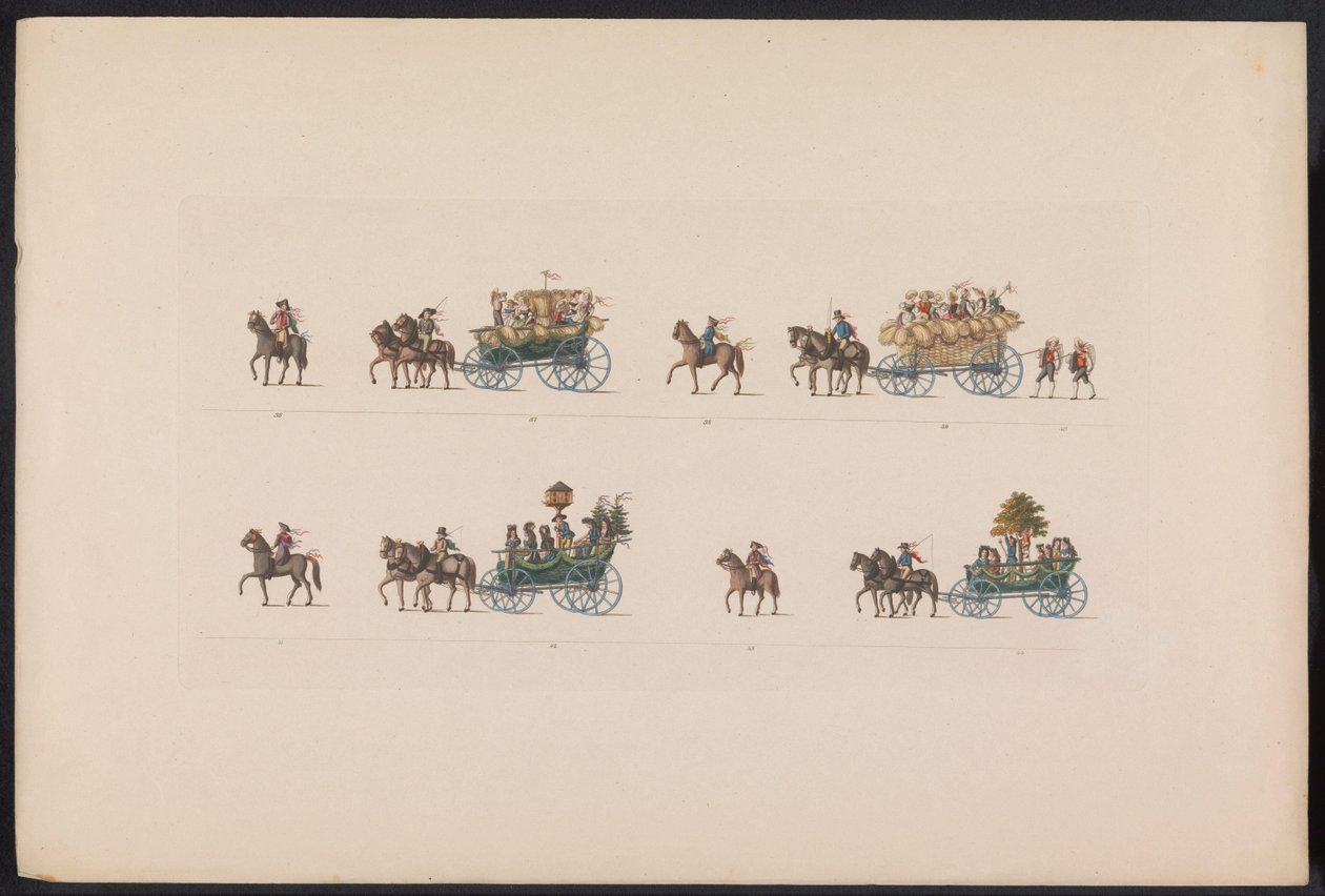 Optocht bij het huwelijk van Prinses Sophie, 1842 (plaat 5) Recuerdos de una boda campesina de Turingia, realizada para celebrar la feliz llegada del Gran Duque heredero Carl Alexander de Sajonia Weimar-Eisenach con la Duquesa hereditaria Sophi de Carl Hess