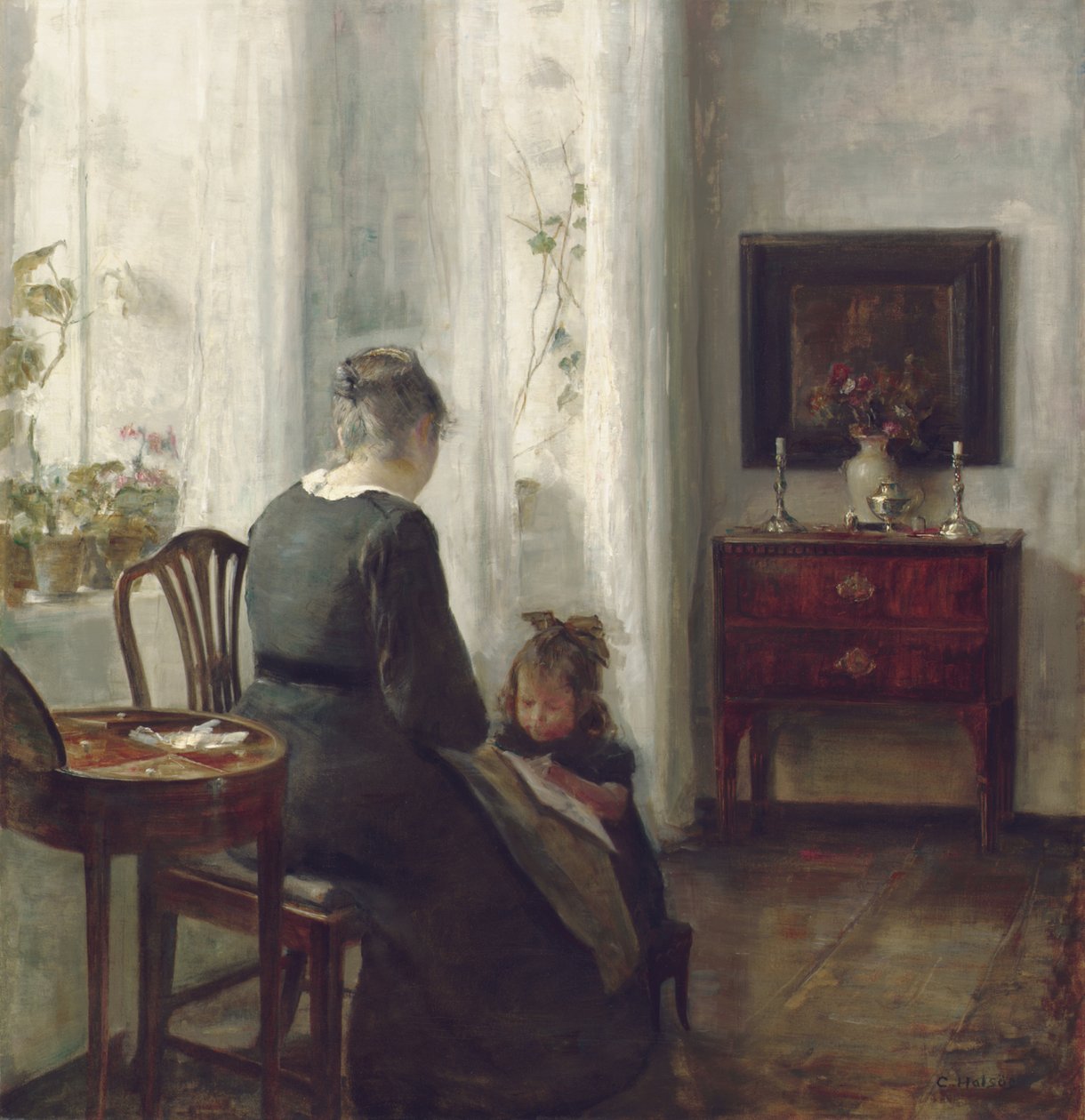 Una madre y un niño en un interior de Carl Holsoe