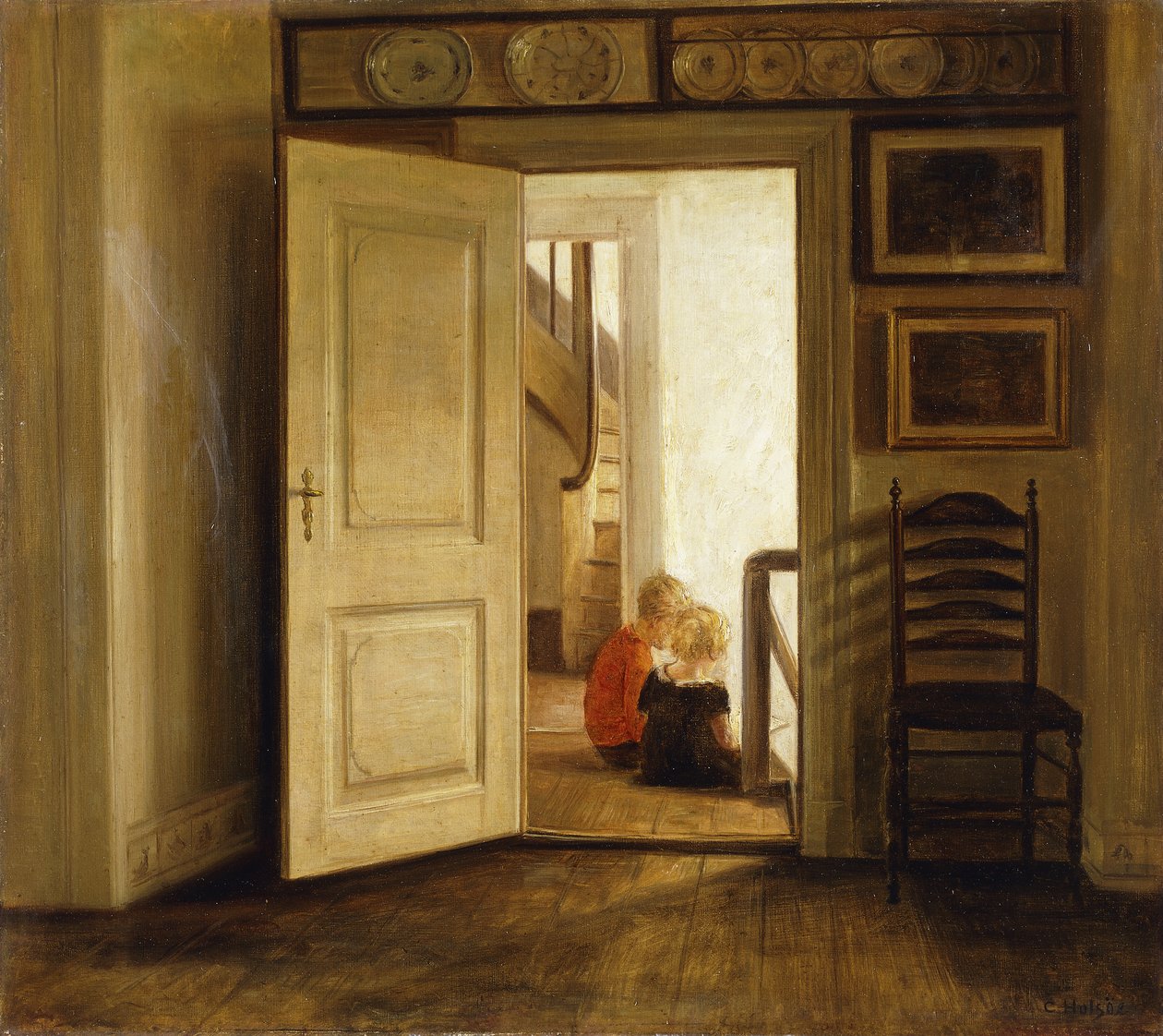 Niños en un interior de Carl Holsoe