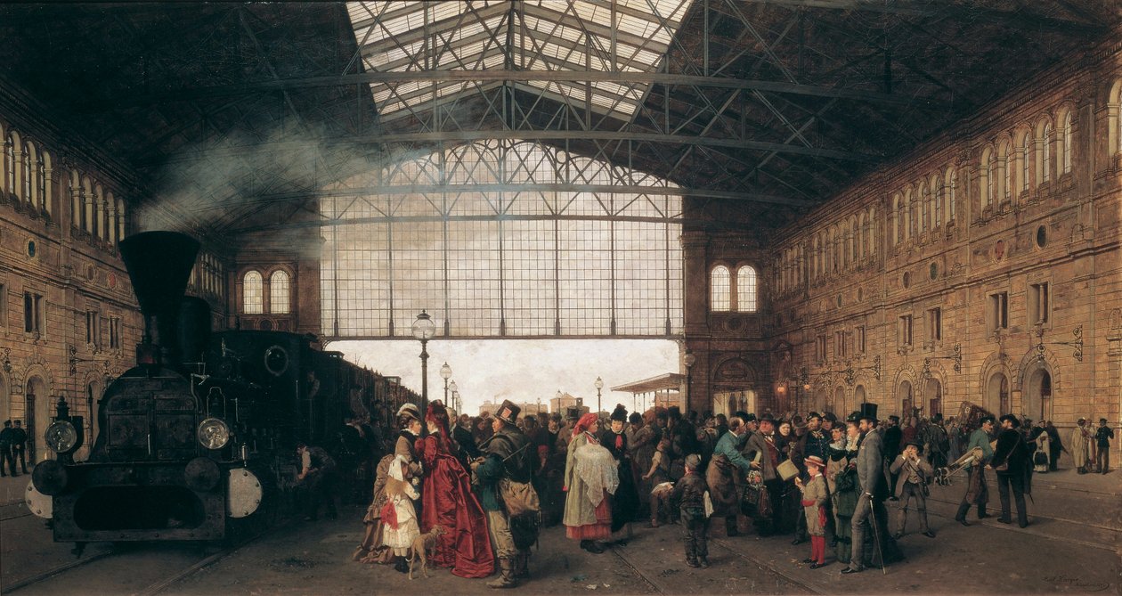 Llegada de un tren a la estación noroeste de Viena de Carl Karger
