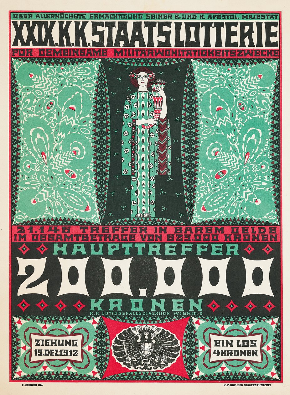 Cartel publicitario de la 24ª lotería benéfica real austriaca de 1912 de Carl Krenek