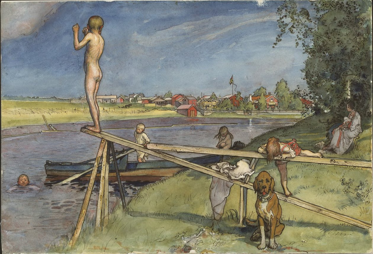 Un agradable lugar para bañarse. De «Un hogar» (26 acuarelas) de Carl Larsson