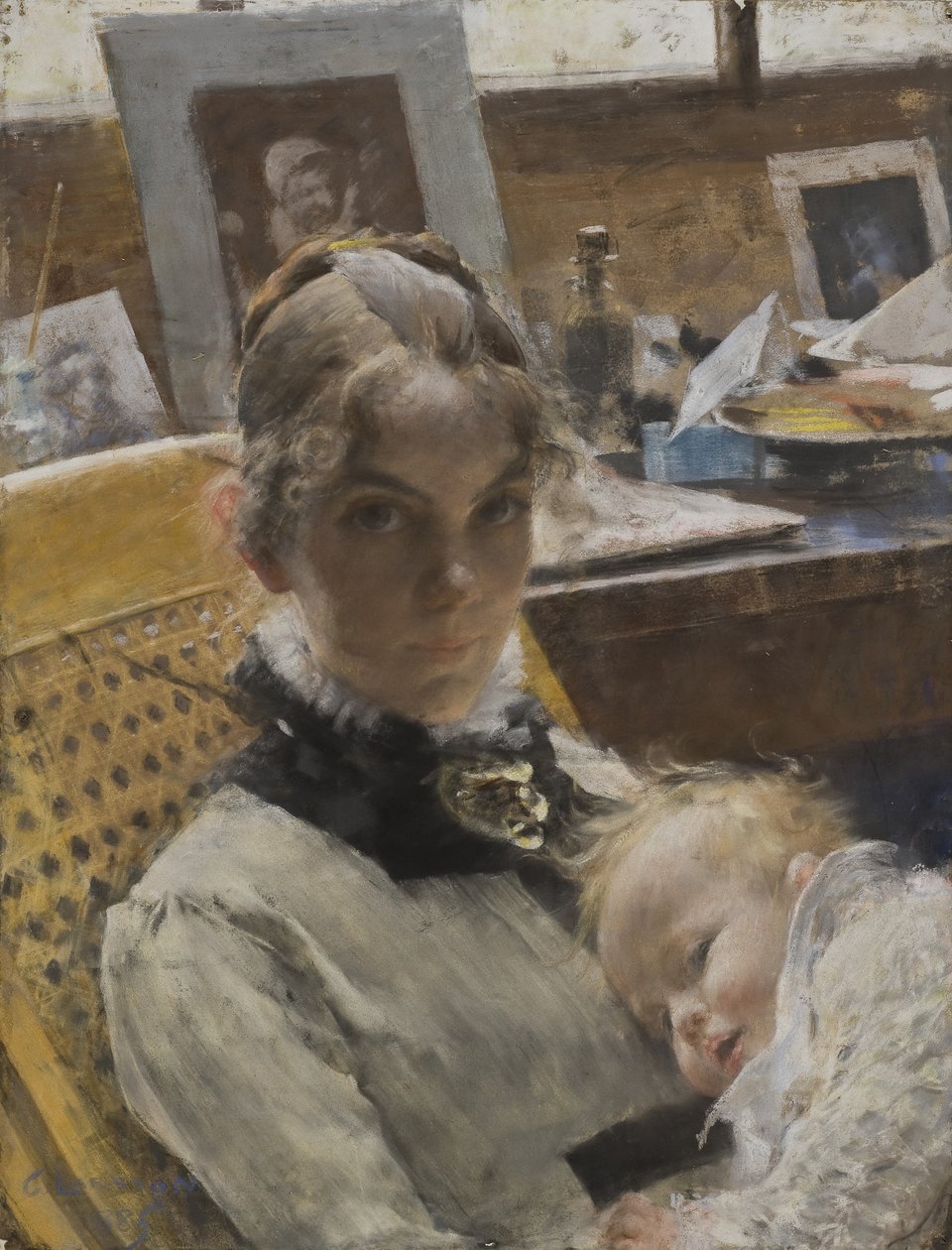 Un Idilio en el Estudio: La Esposa del Artista y su Hija Suzanne, 1885 de Carl Larsson