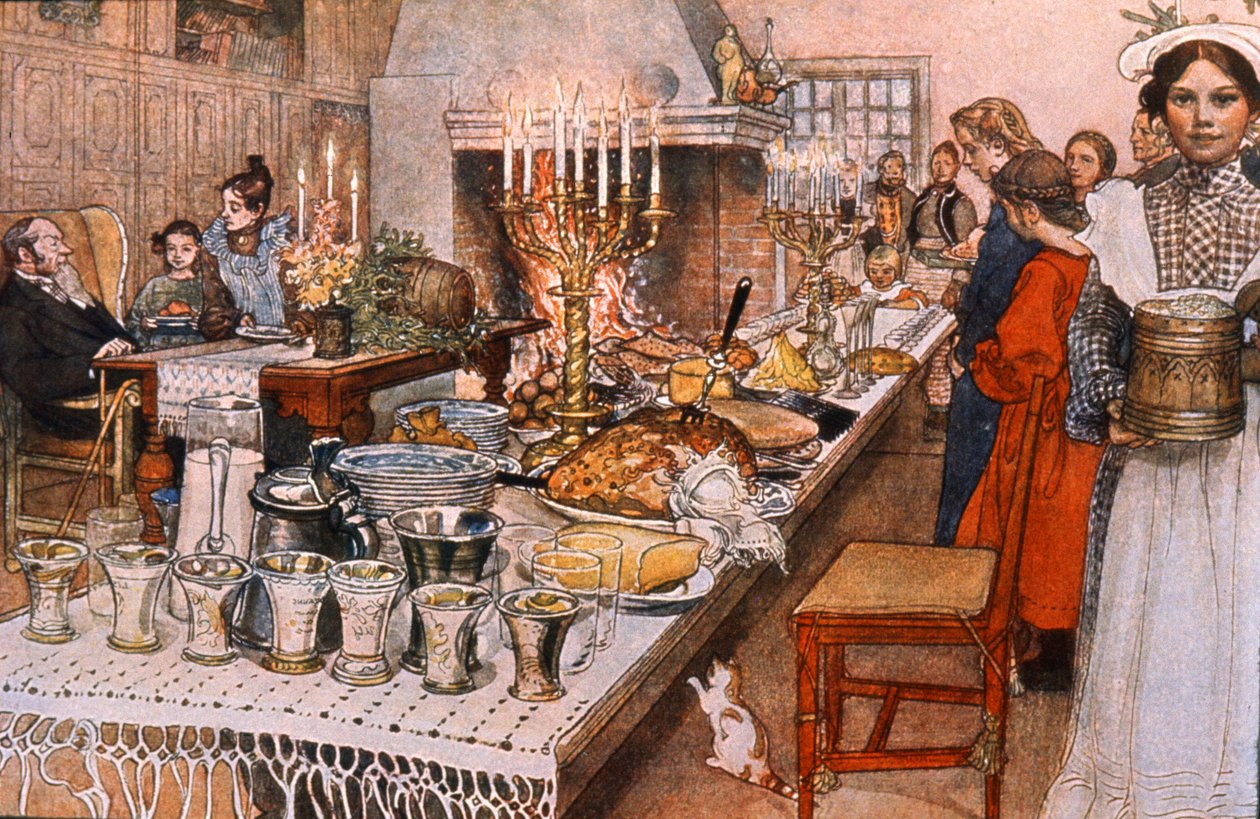 Cena de Nochebuena en Suecia, principios del siglo XX (ilustración) de Carl Larsson