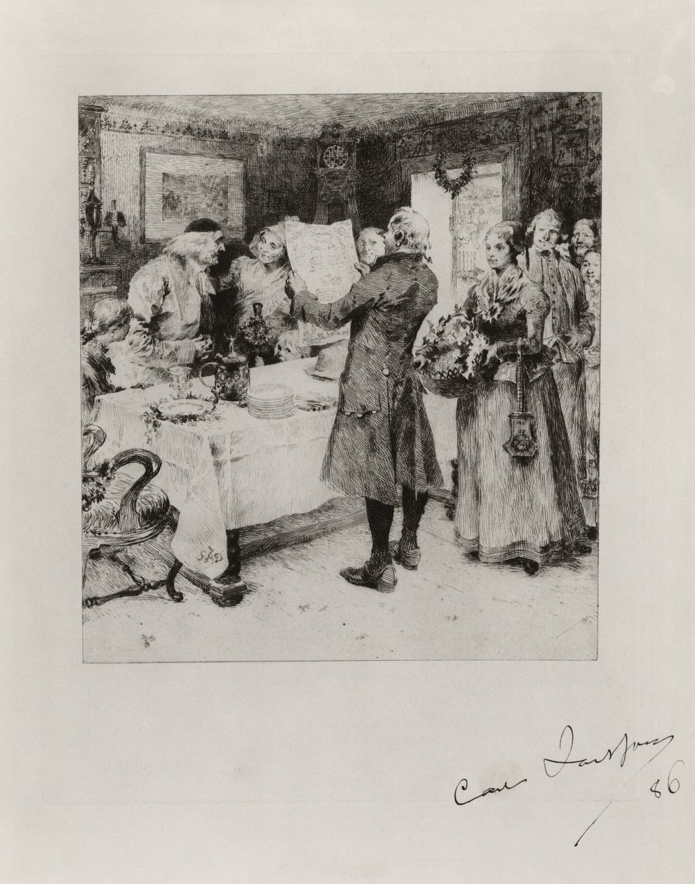 «La fiesta alegre». Ilustración para el poema de Anna Maria Lenngren. Estado I de Carl Larsson