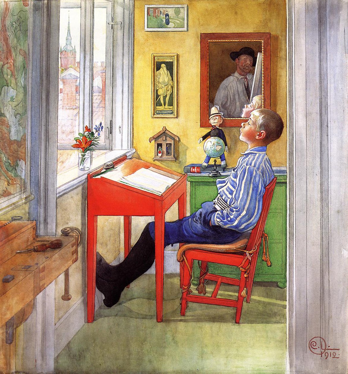 Esbjorn haciendo su tarea, 1912 de Carl Larsson