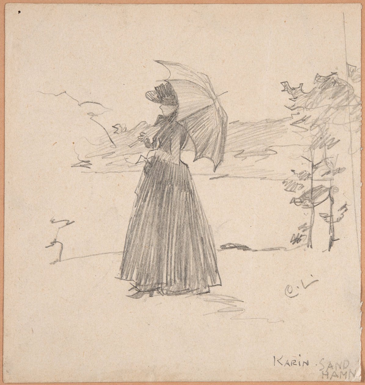 Mujer con sombrilla de Carl Larsson