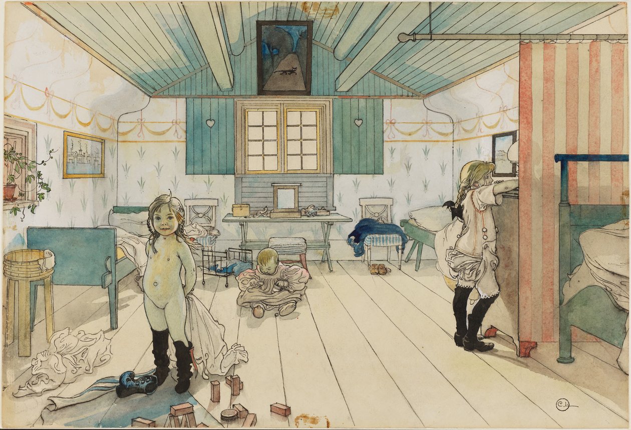 La habitación de la madre y de las niñas pequeñas. De Un hogar (26 acuarelas) de Carl Larsson
