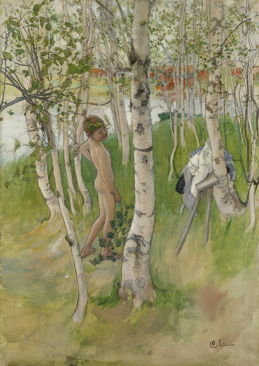 Niño Desnudo entre Abedules, 1898 de Carl Larsson