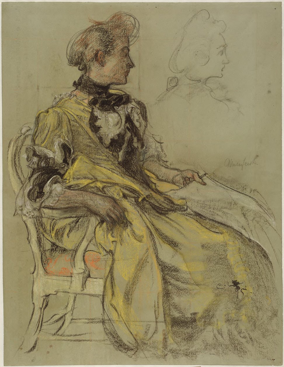 Boceto para el traje de Lovisa Ulrika: dibujo preliminar para el fresco de Lovisa Ulrika en la escalera del Nationalmuseum, Estocolmo de Carl Larsson