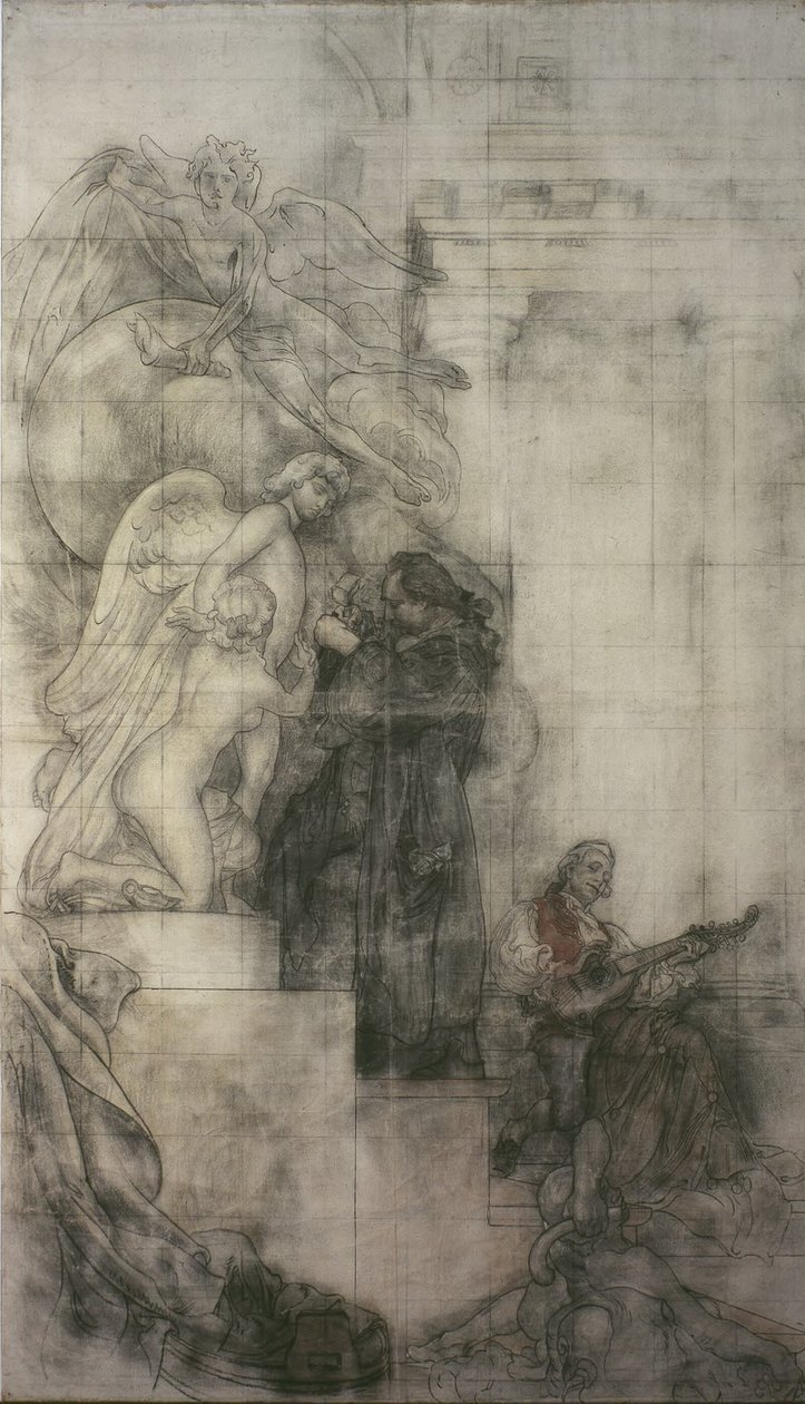 El arte de la escultura: Carl Michael Bellman en el estudio de Sergel. Cartón para el fresco del vestíbulo inferior del NM de Carl Larsson