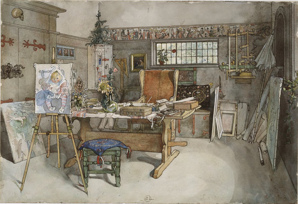 El estudio. De «A Home» (26 acuarelas) de Carl Larsson
