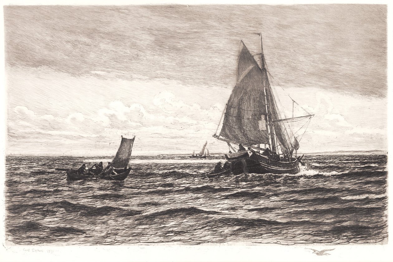 Barco pesquero y botes de remo de Carl Locher