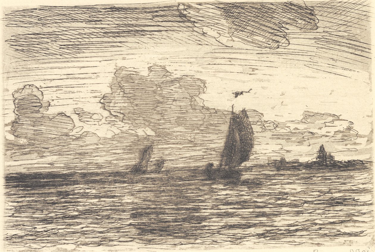 Marina con barcos a vela de Carl Locher