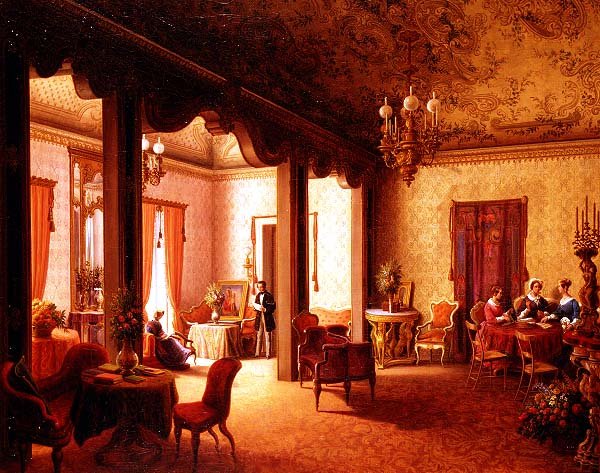 Interior del salón de la zarina Alexandra en la Villa del Duque de Serradifalco, Palermo de Carl Ludwig Rundt
