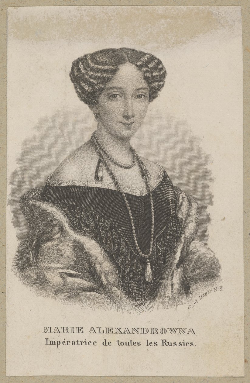 María Aleksándrovna (nacida Maximiliana Wilhelmina Maria de Hesse-Darmstadt, 1824 Darmstadt - 1880 San Petersburgo) - hija menor de Luis II de Hesse y Guillermina de Baden, princesa de Hesse, emperatriz de Rusia como esposa del zar Alejandro II de Carl Mayer