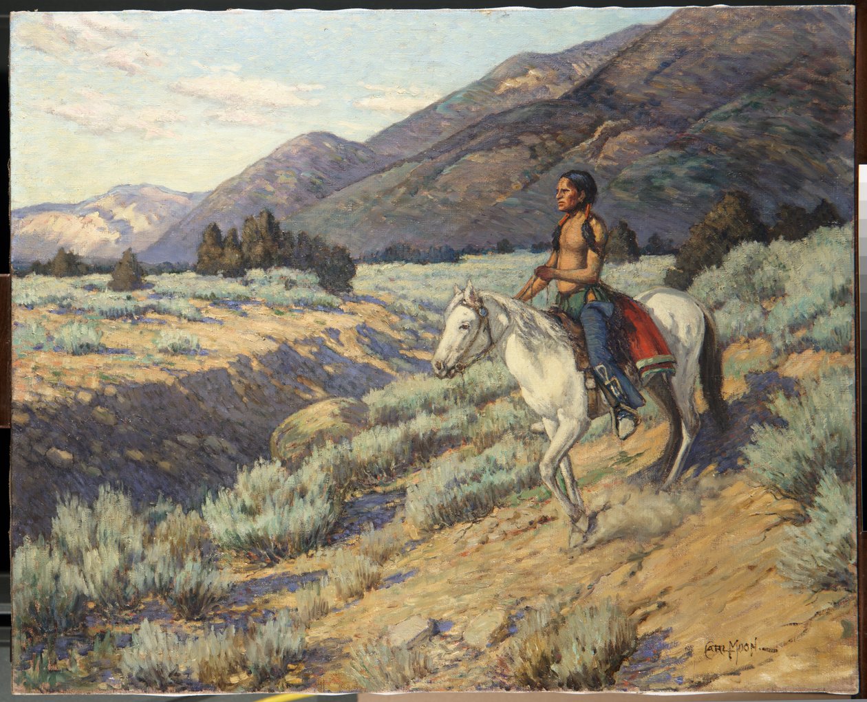 Scout, Valle de Taos, Nuevo México (óleo sobre lienzo) de Carl Moon