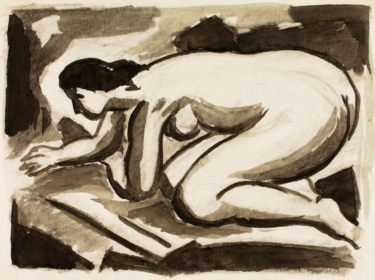 Mujer desnuda sobre manos y rodillas de Carl Newman