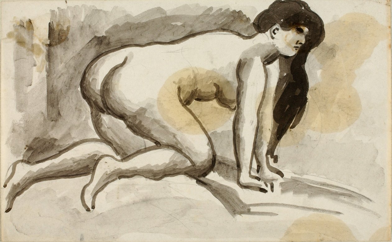 Mujer desnuda sobre manos y rodillas de Carl Newman