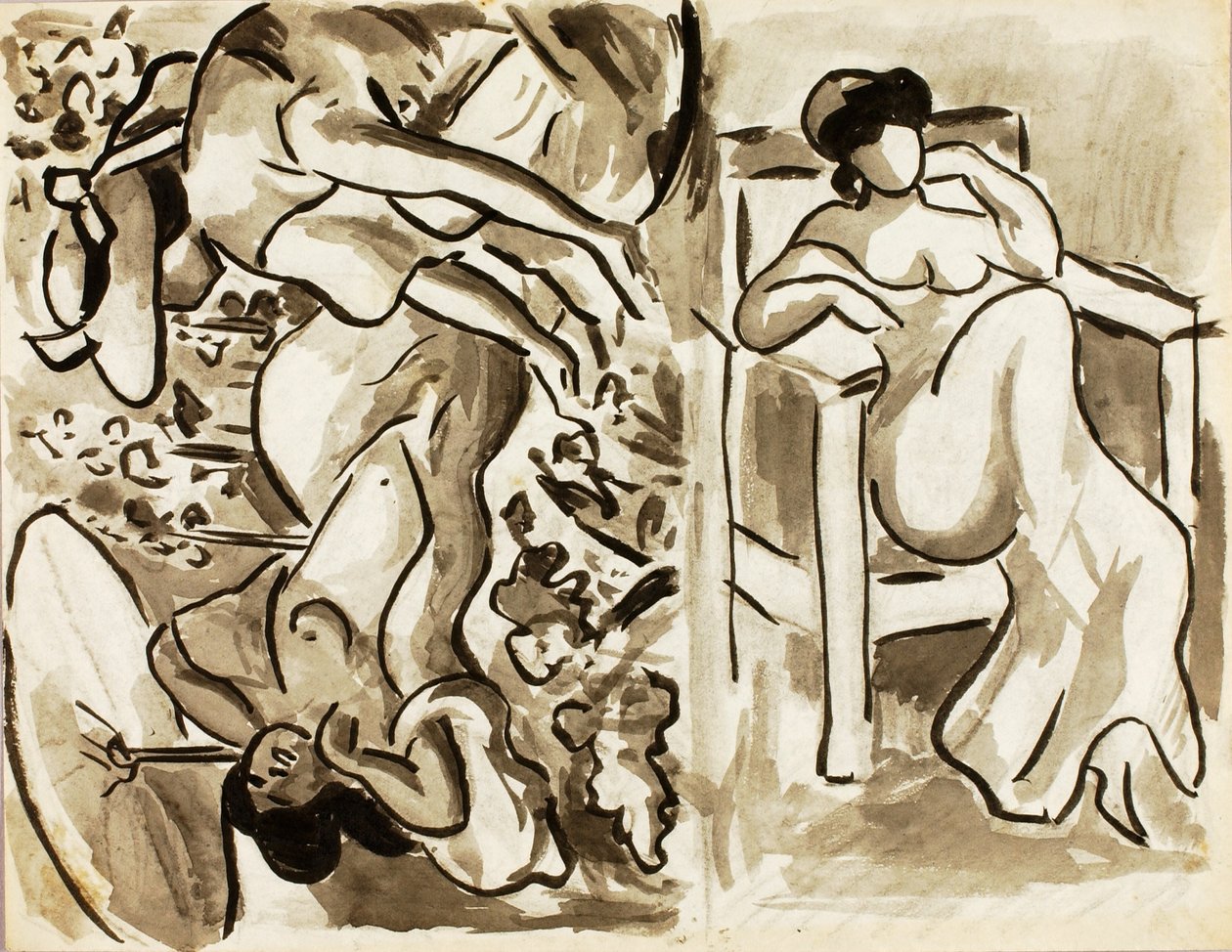 Dos mujeres en un jardín, una sentada de Carl Newman