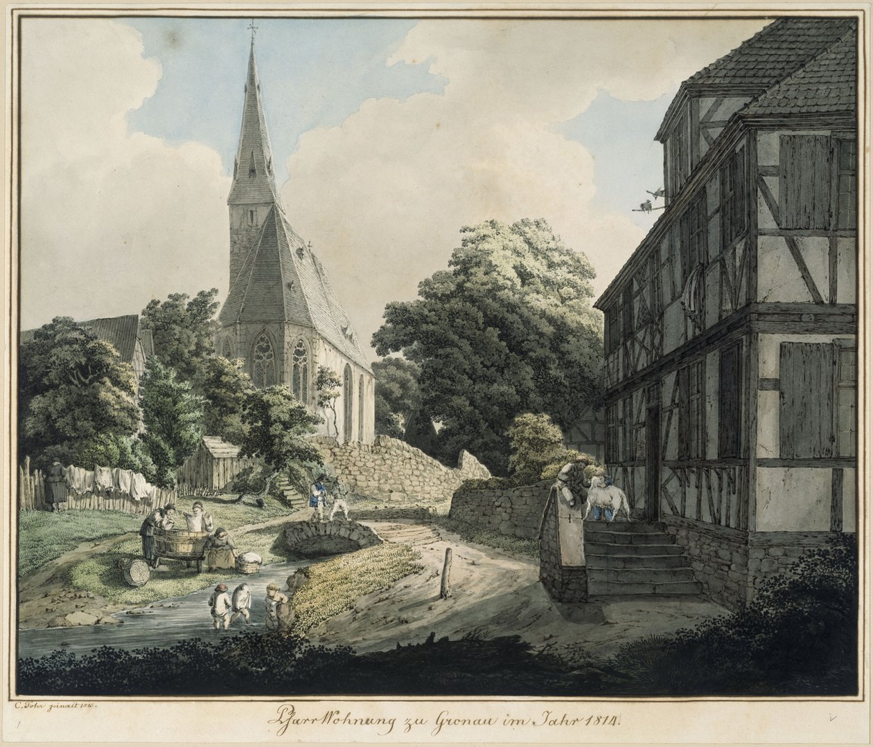 La casa parroquial y la iglesia de Gronau en el año 1814 de Carl Philipp Fohr