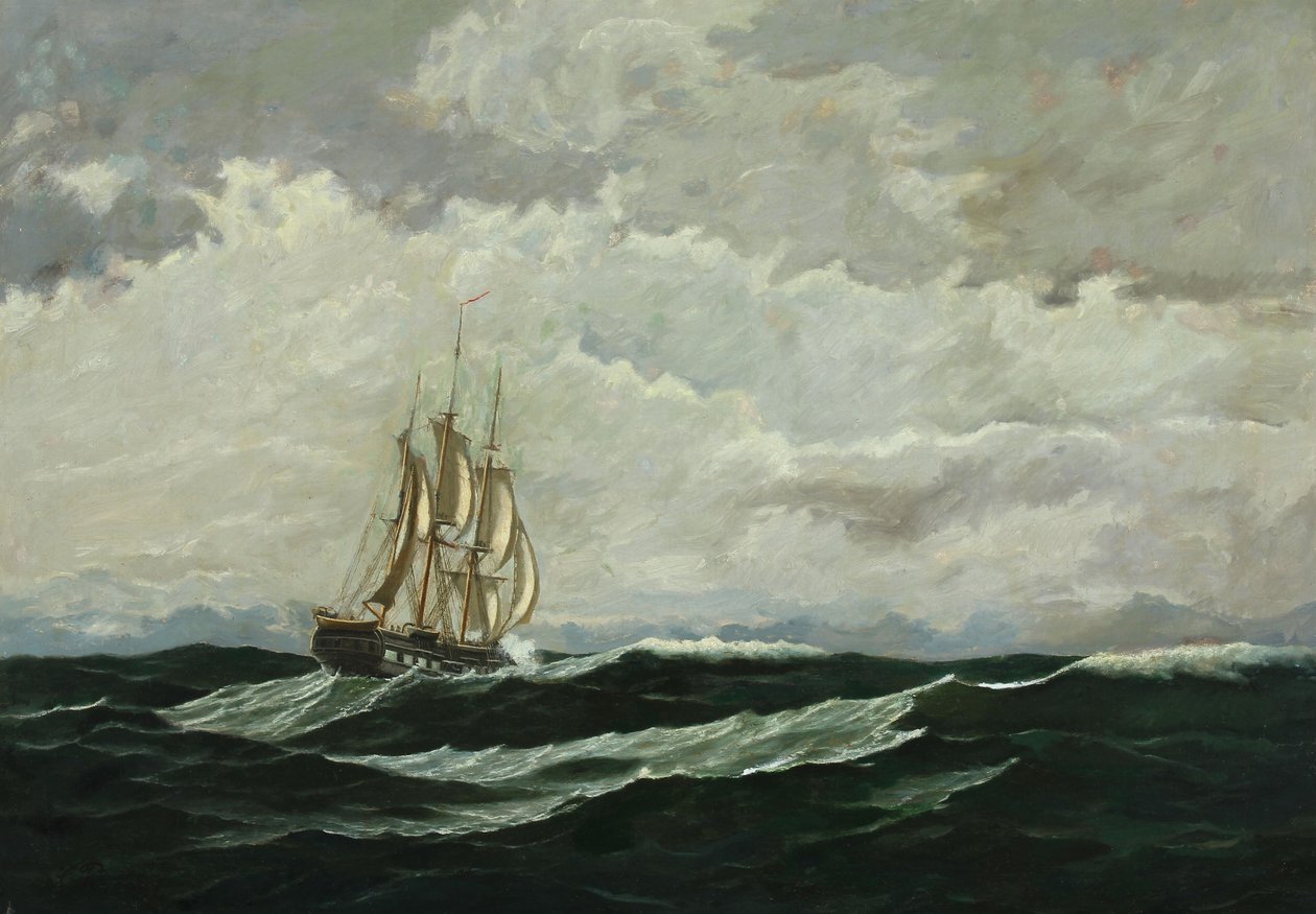 Marina con buque de guerra en alta mar de Carl Rasmussen