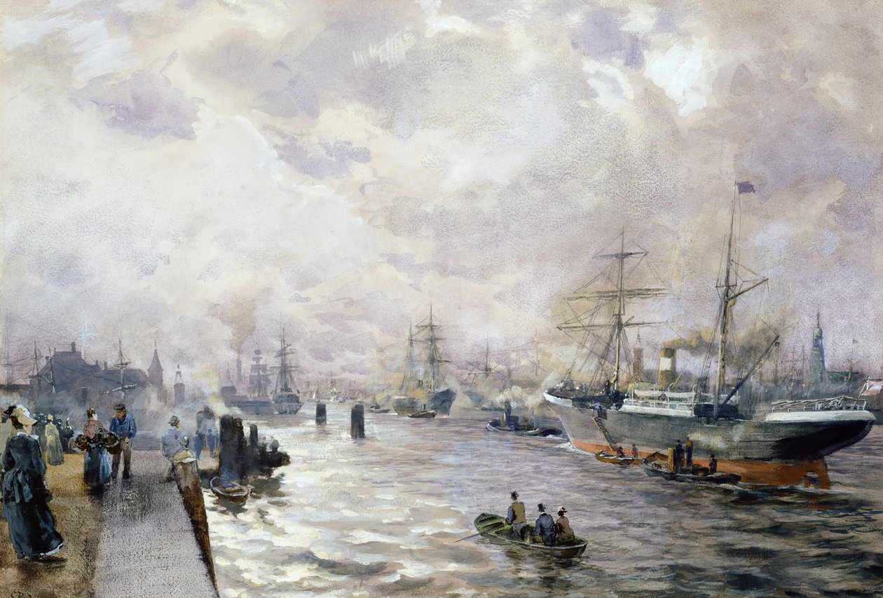 Barcos de vela en el puerto de Hamburgo, 1889 de Carl Rodeck
