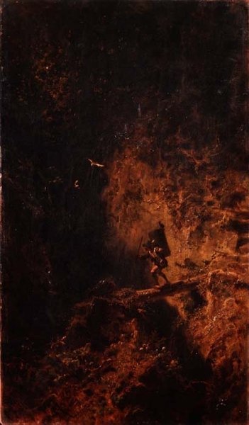 Un viajero cruzando un barranco de Carl Spitzweg