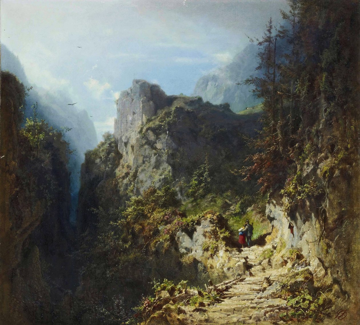 Paisaje montañoso con pareja de enamorados de Carl Spitzweg