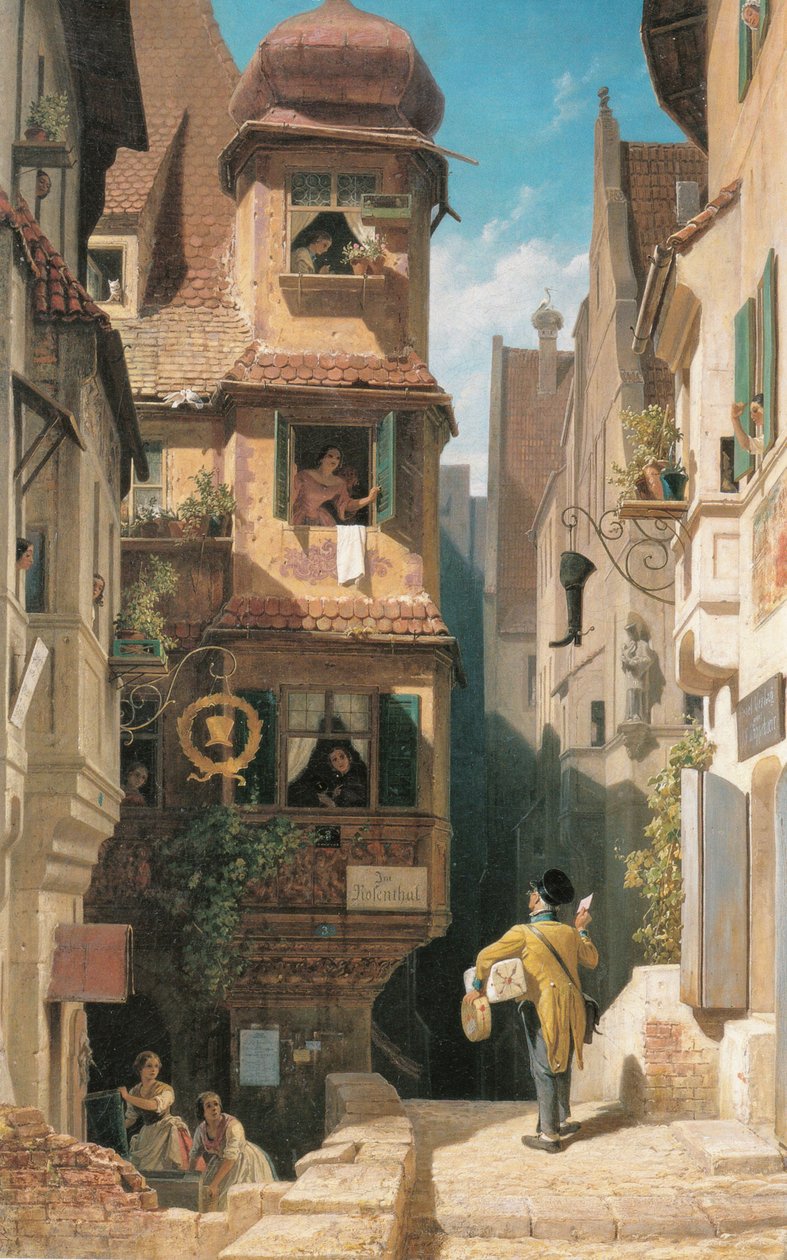 El cartero en el valle de las rosas de Carl Spitzweg
