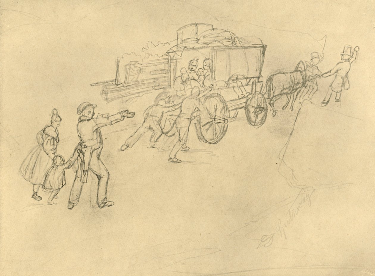Der Thespiskarren Schauspieler auf Reisen, mediados-finales del siglo XIX, c1924 de Carl Spitzweg