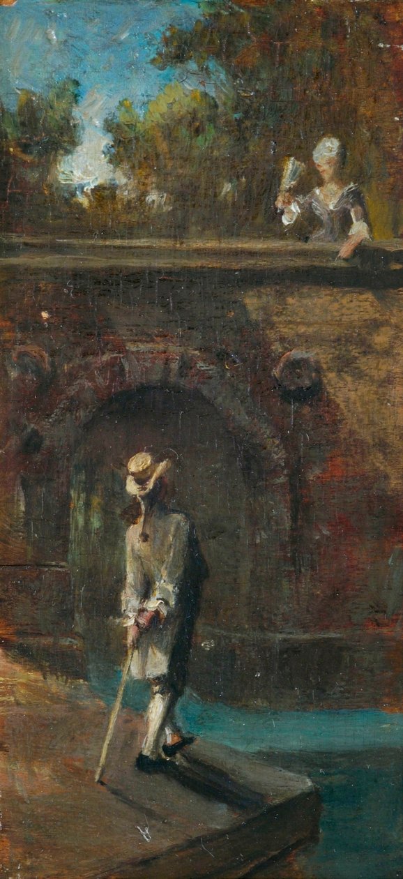 Escena galante en un puente fluvial de Carl Spitzweg