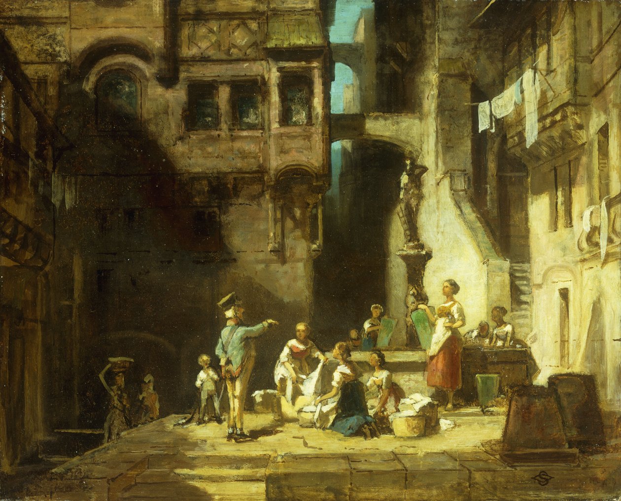 Mujeres lavando en el pozo, c.1860 de Carl Spitzweg