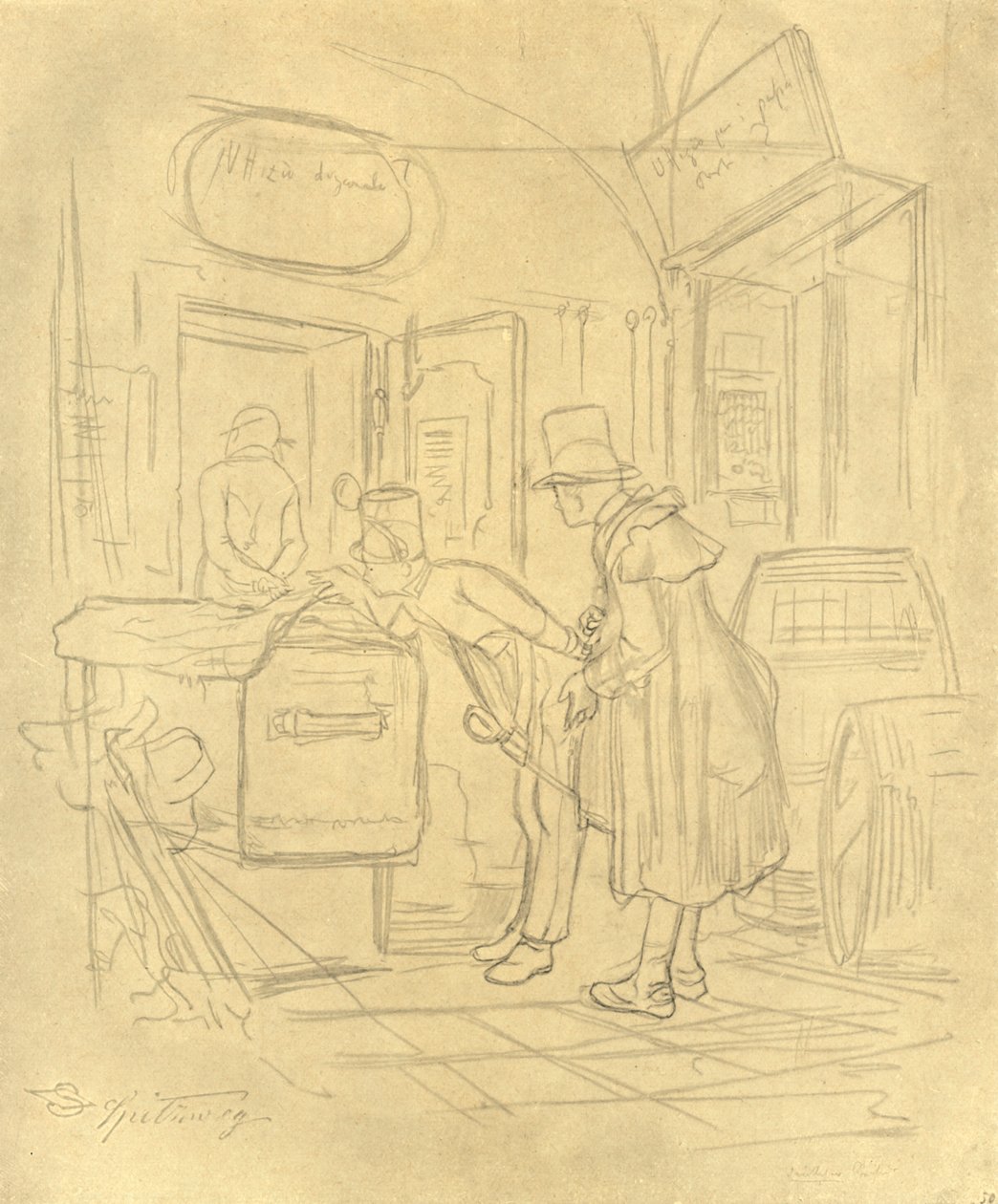 Zollvisitation I, mediados-finales del siglo XIX, c1924 de Carl Spitzweg