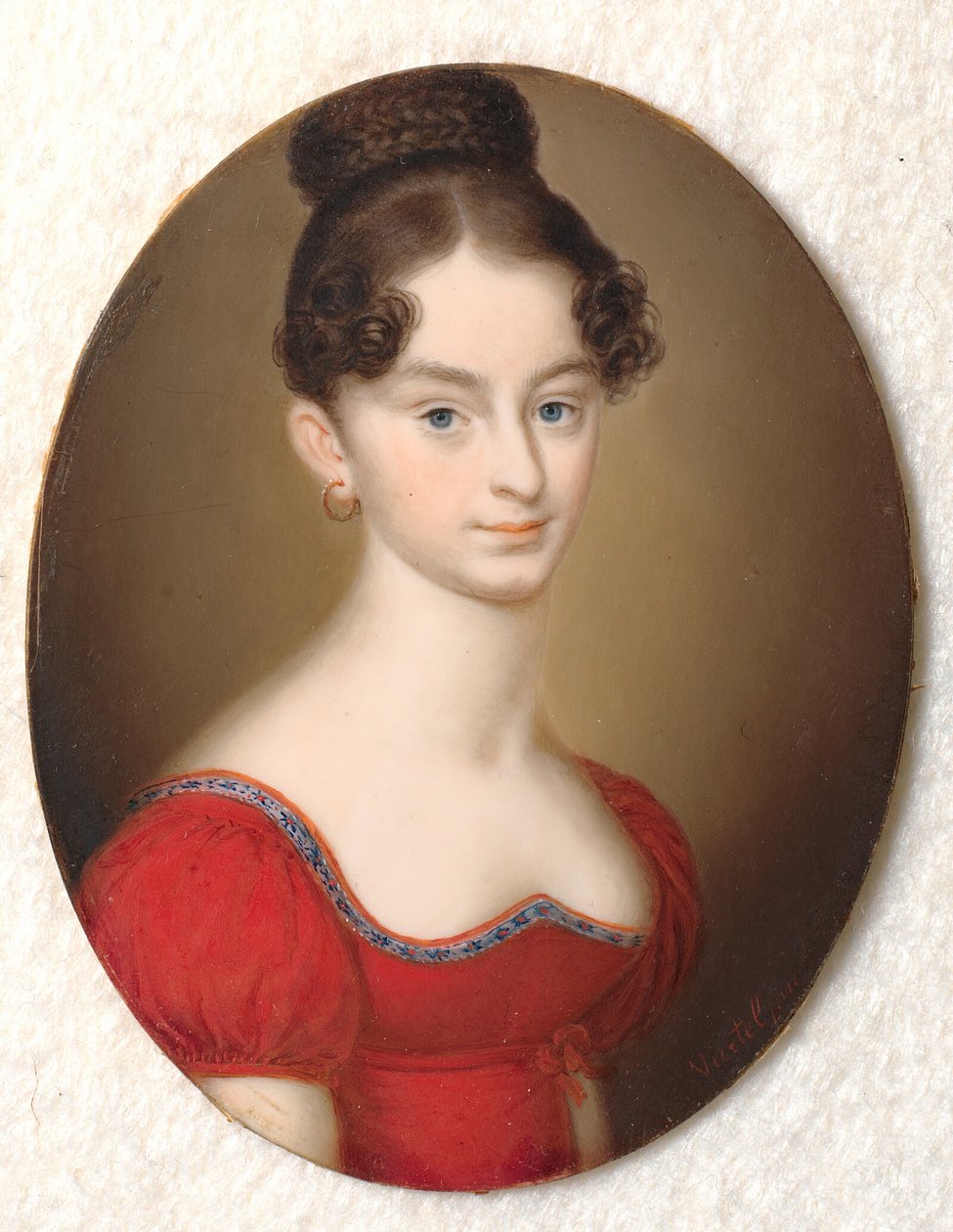 Retrato de una dama desconocida con vestido rojo de Carl Viertel