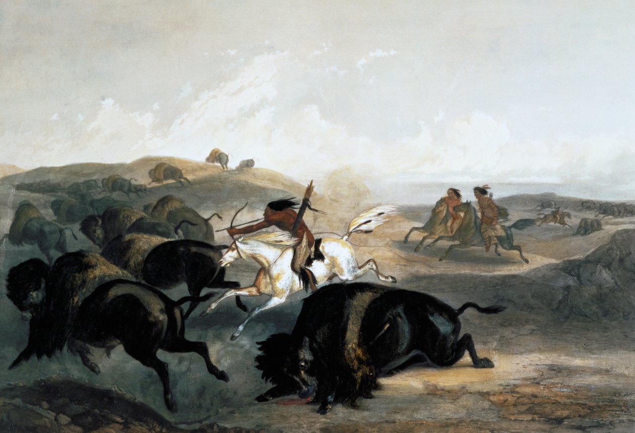 Indios cazando bisontes, 1843 de Carl Vogel