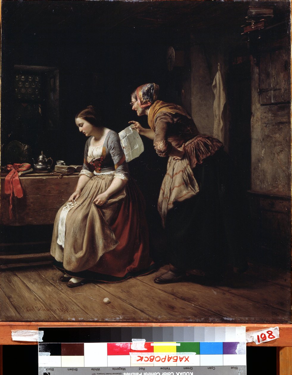"Una carta" Una criada lleva una carta a una joven desesperada. Pintura de Carl Wilhelm Hubner (1814-1879) siglo XIX Museo de Arte del Lejano Oriente, Khabarovsk, Rusia de Carl Wilhelm Hübner