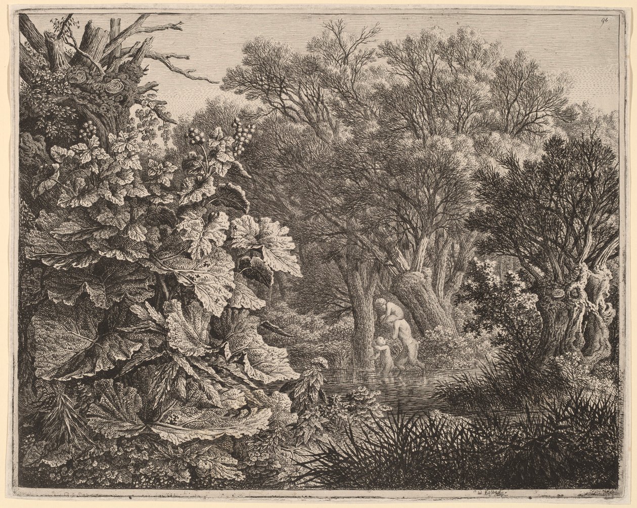 Paisaje con grandes hojas y tres sátiros de Carl Wilhelm Kolbe