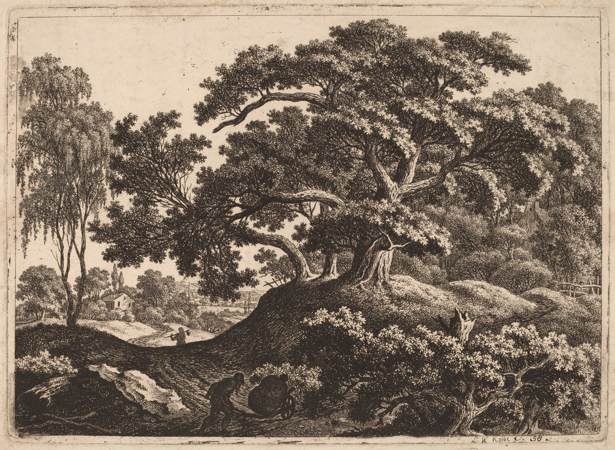 Paisaje con hombre empujando un carro de Carl Wilhelm Kolbe