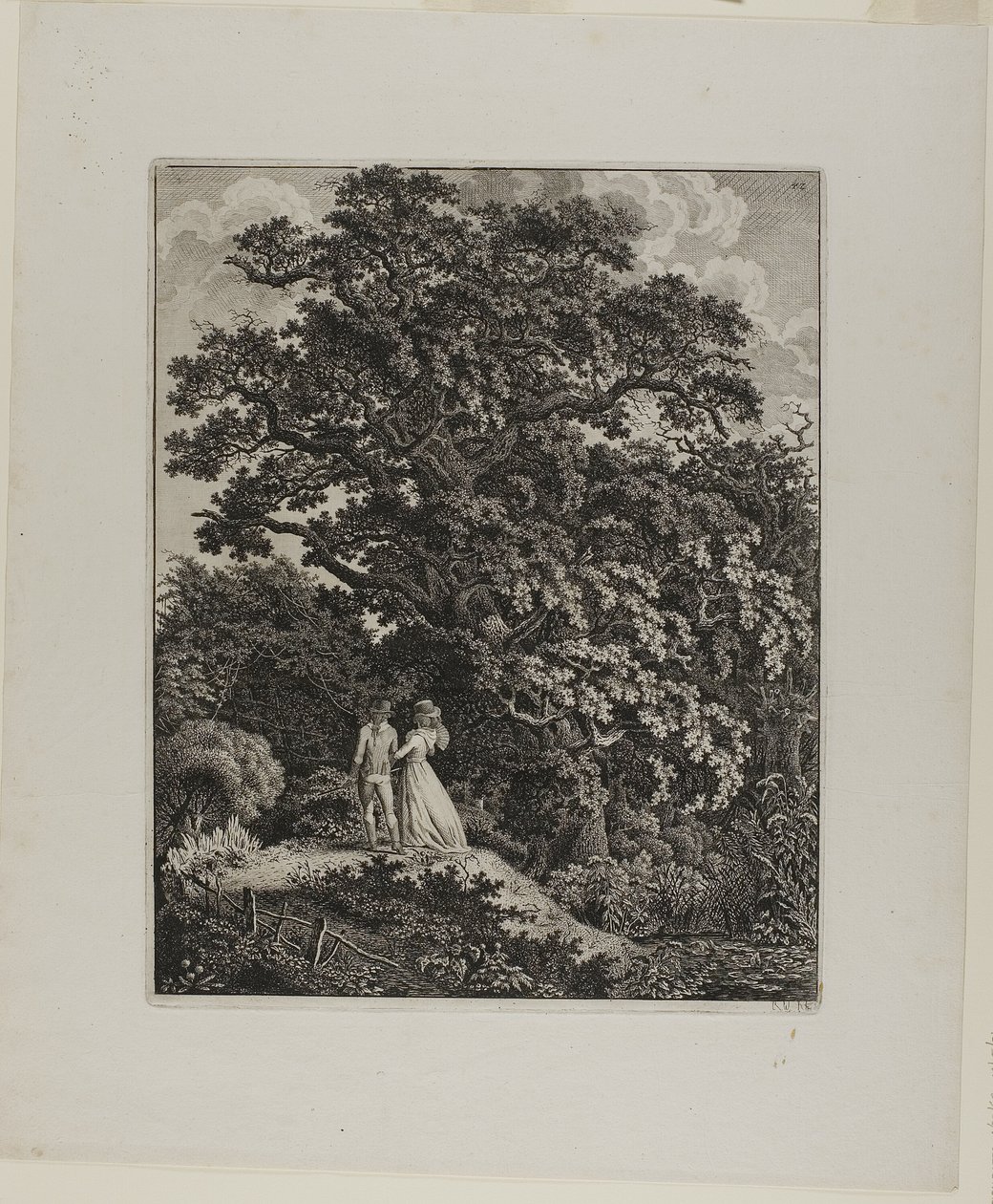 Paisaje forestal con una pareja elegante caminando bajo un roble de Carl Wilhelm Kolbe, the elder