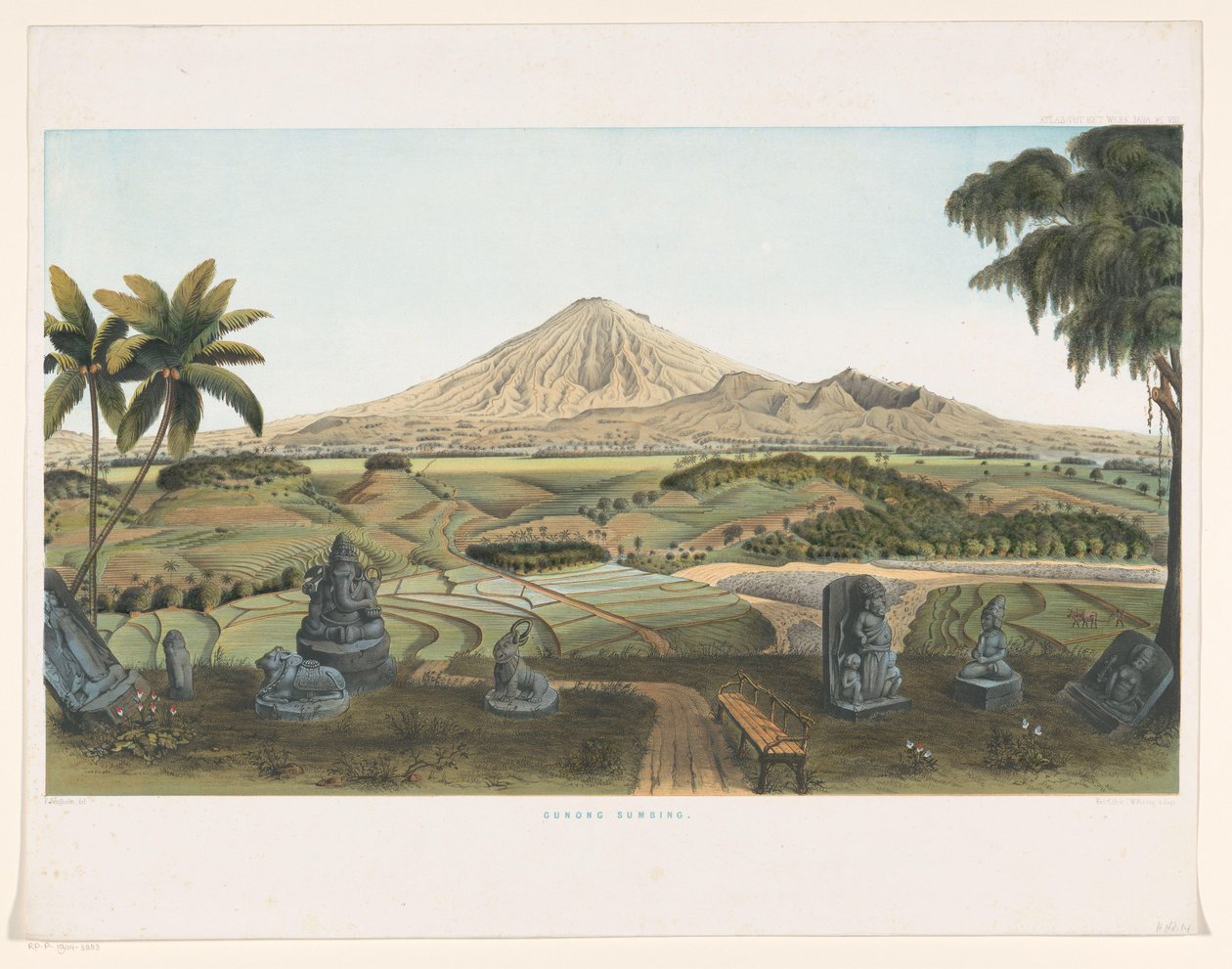 Volcán Sumbing en Java
Gunong Sumbing (título en el objeto)
Atlas a la obra de Java (título de la serie sobre el objeto)
Atlas de láminas que contienen once vistas pintorescas, pertenecientes a la obra de Java, su forma, cubierta vegetal y estructura in de Carl Wilhelm Mieling (possibly)