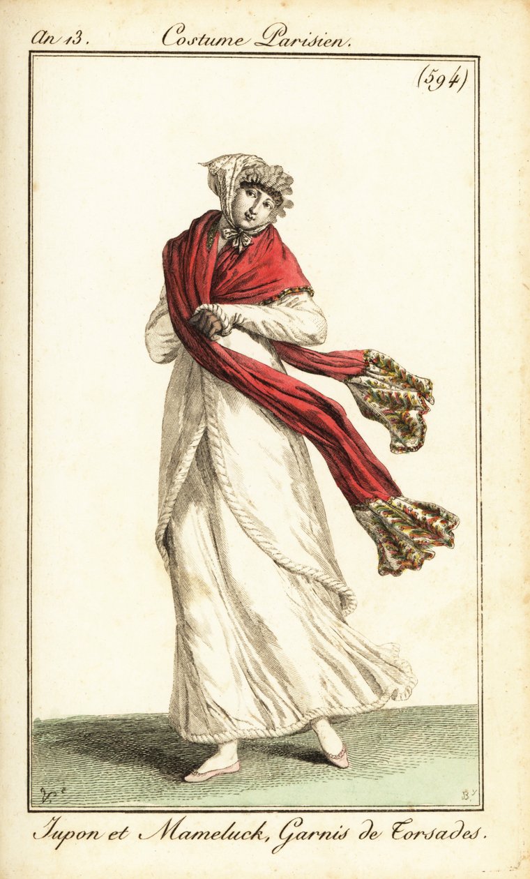 Mujer con enagua y sobrevestido mameluco, París de Carle (after) Vernet