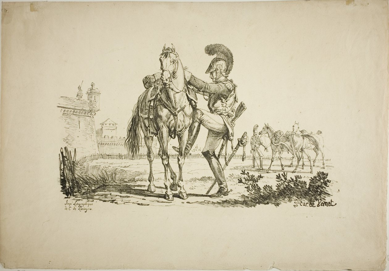 Fusilero montando un caballo de Carle Vernet