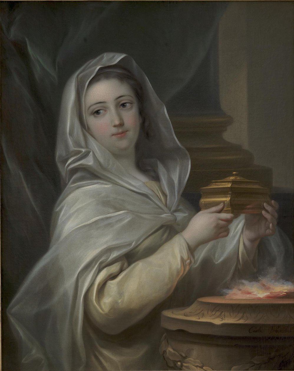 Una vestal. ¿Mujer retratada como una vestal? de Carle van Loo