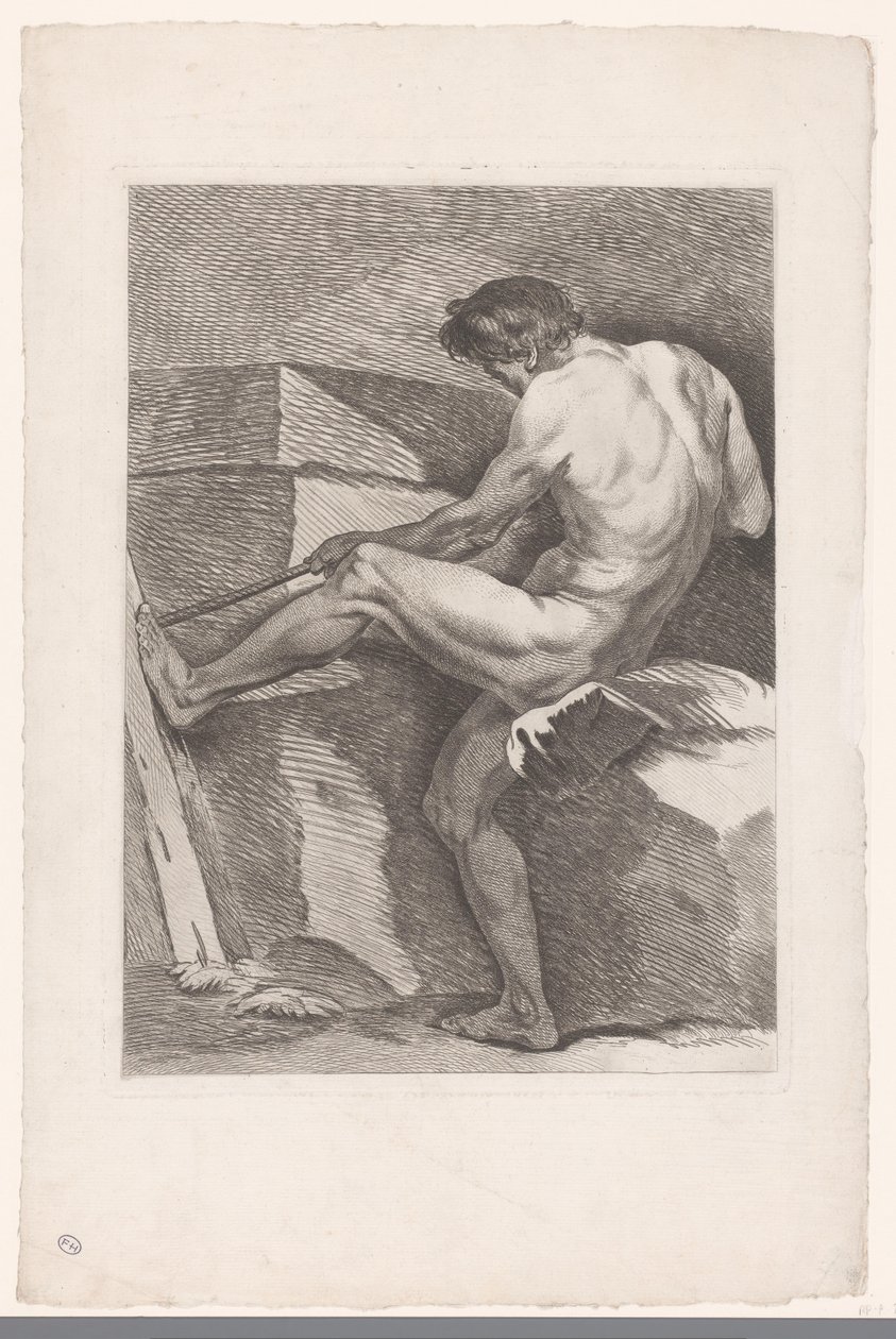 Estudio académico de un desnudo masculino tirando de una cuerda. Seis estudios académicos (título de la serie) Seis figuras académicas (título de la serie) de Carle van Loo