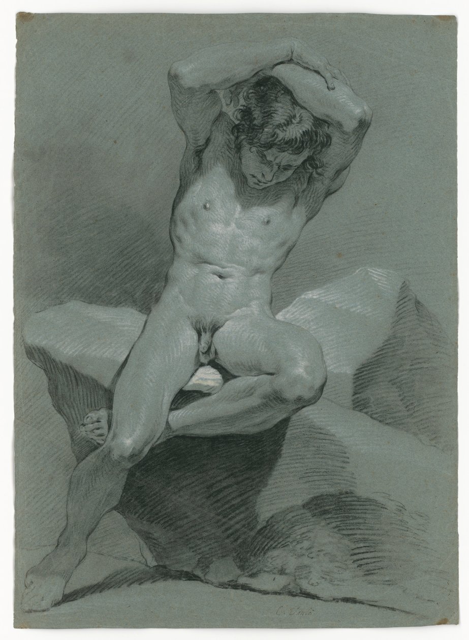Estudio de desnudo de un hombre sentado, con los brazos cruzados sobre la cabeza de Carle van Loo
