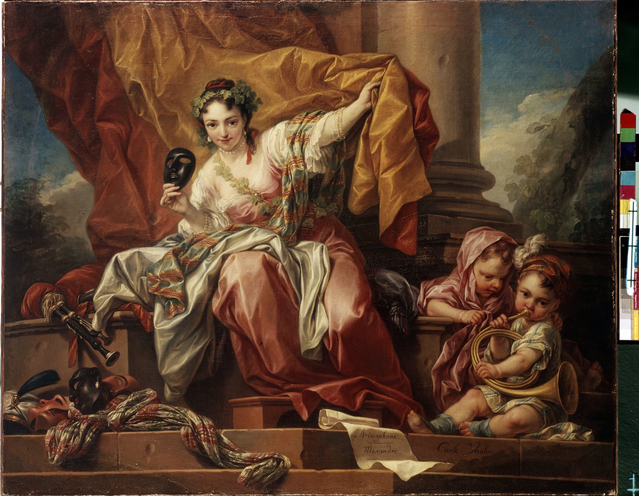 Alegoría de la comedia. Pintura de Carle Van Loo (1705-1765). Óleo sobre tela de Carle van Loo