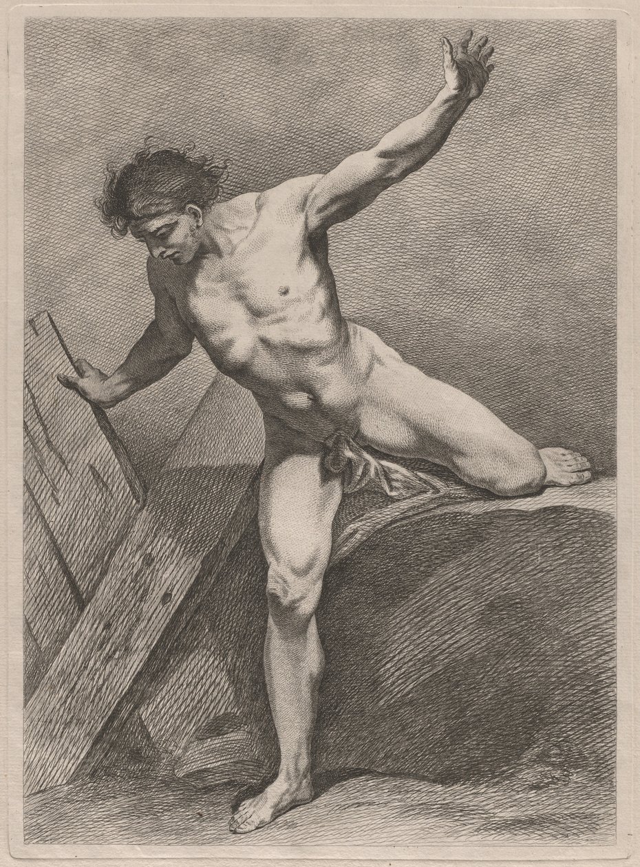 Hombre trepando con los brazos extendidos de Carle van Loo