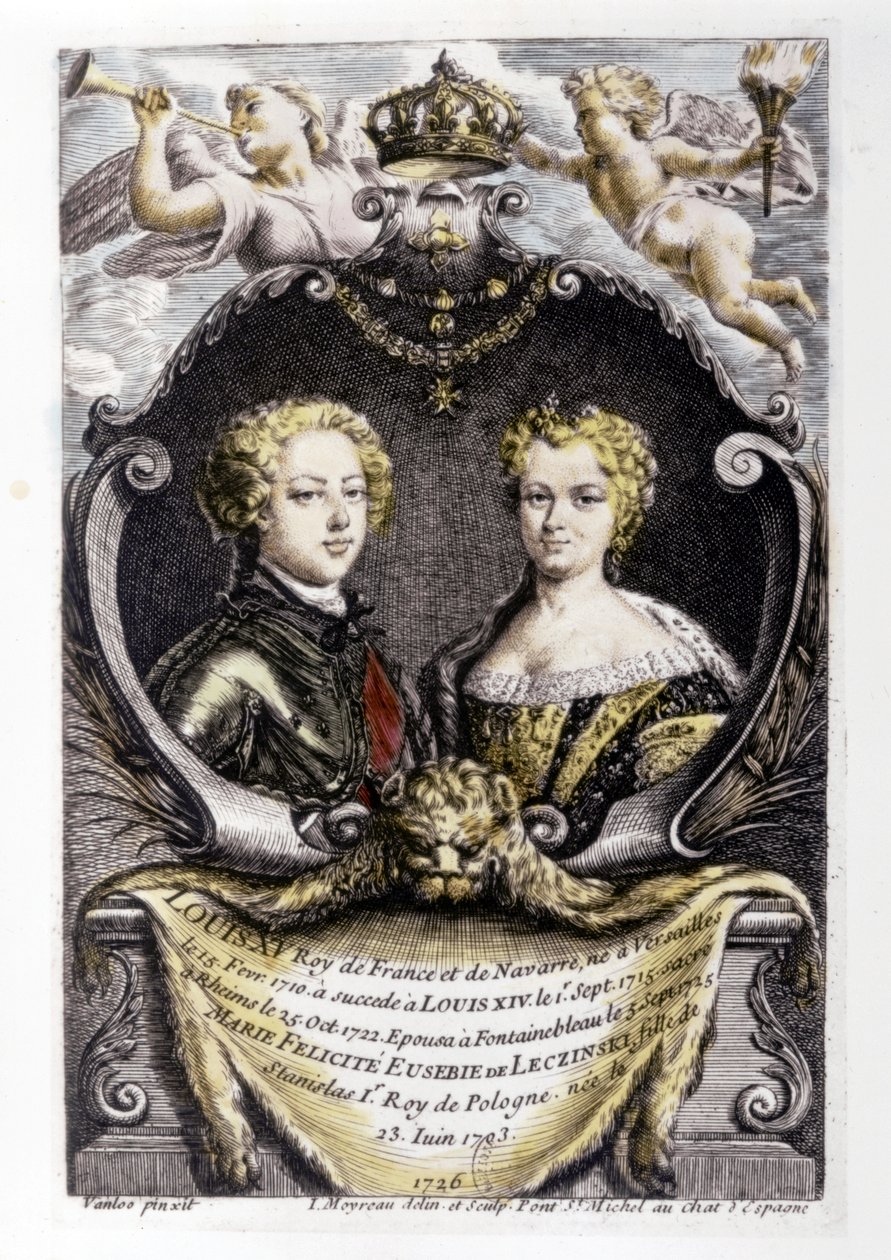 LOUIS XV y LECSINSKA Marie: Luis XV (15 años) y Marie Lecsinska (22 años) son... de Carle van Loo